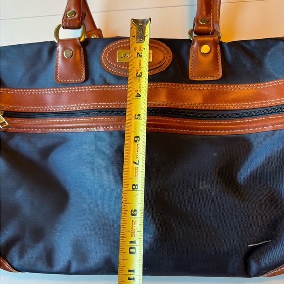 Vintage 80s Jaguar Navy Blue Brown Weekender Overnighter Duffel Bag Travel - Picture 10 of 12